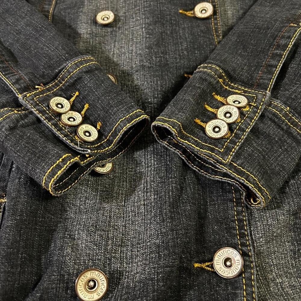 Vintage Maurices Y2K Denim Trench Coat Jacket Double Breasted Dark Wash L - Picture 7 of 7